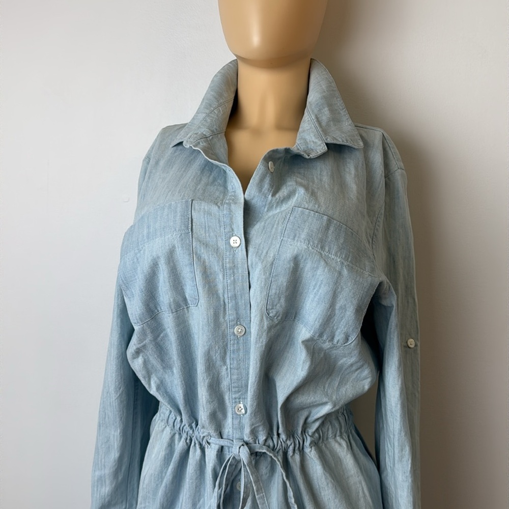 Adam Lippes chambray knee-length long sleeve Shirt Dress 10 - Picture 3 of 9